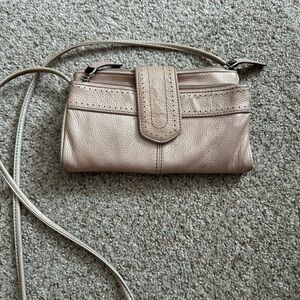 Tignanello Leather Crossbody Wallet Purse in Rose Gold